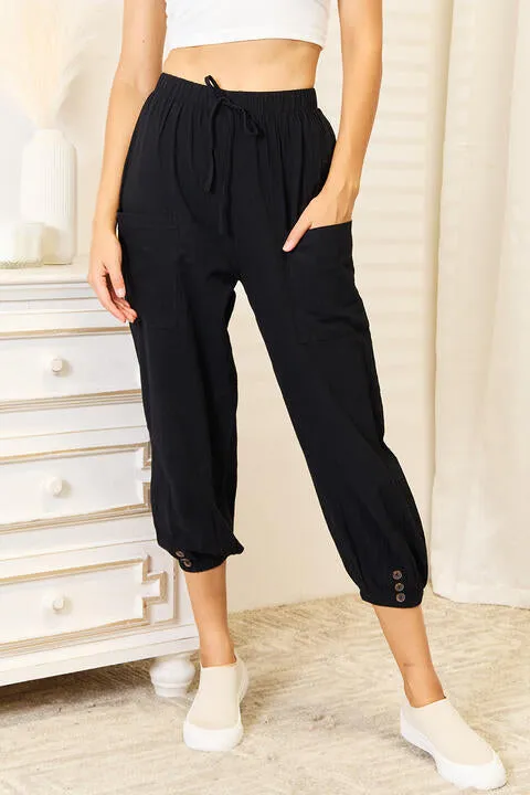 Decorative Button Cropped Pants