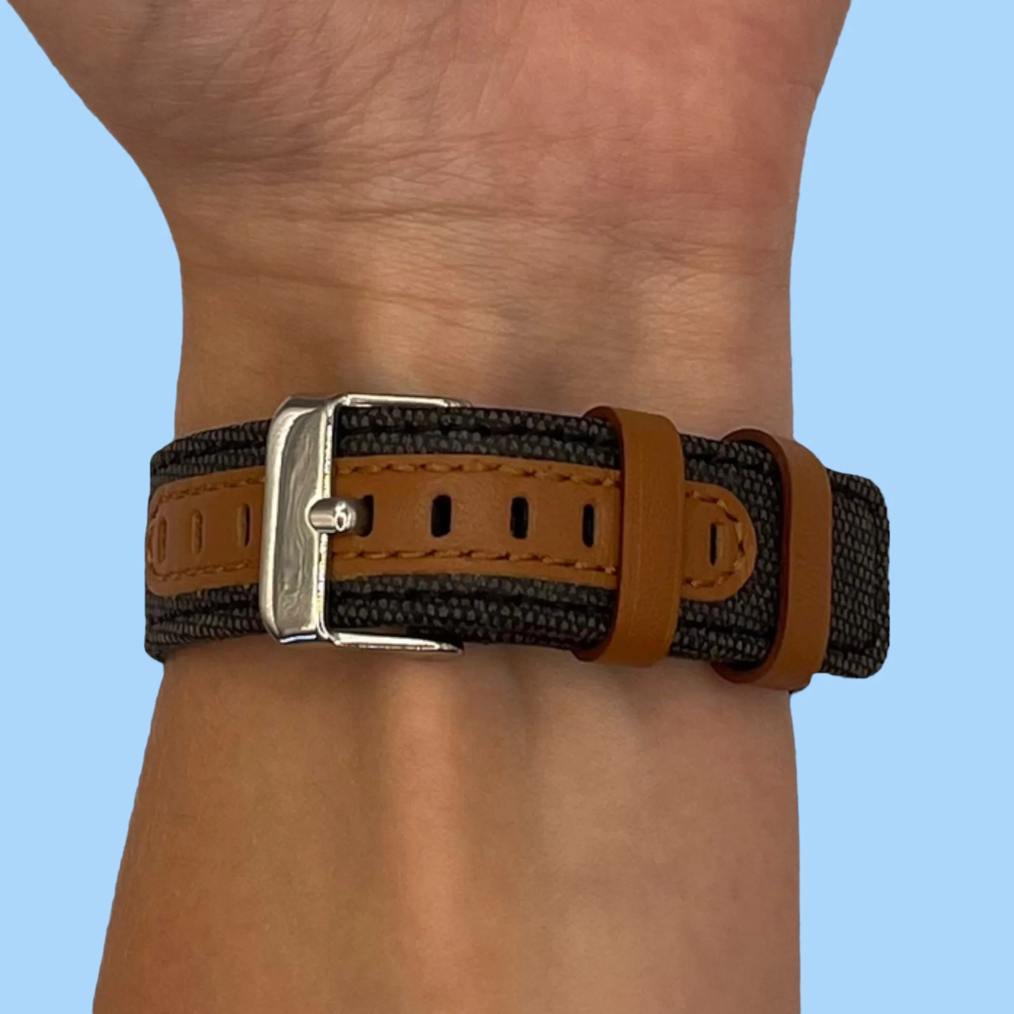 Denim & Leather Watch Straps Compatible with the Fossil Hybrid Gazer