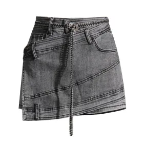 Denim Minimalist Summer Asymmetrical Shorts For Women High Waist Patchwork Lace Up Short Pants Female Fashion