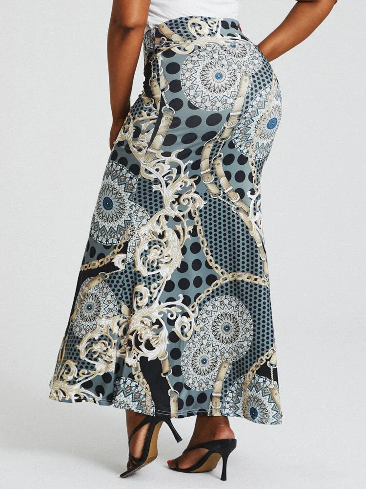 Ethnic Print High Waist Bodycon Vintage Long Skirt