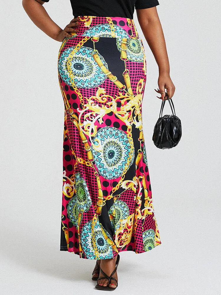 Ethnic Print High Waist Bodycon Vintage Long Skirt