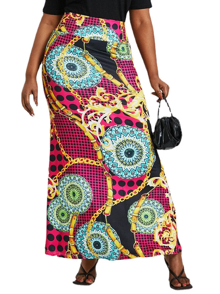 Ethnic Print High Waist Bodycon Vintage Long Skirt