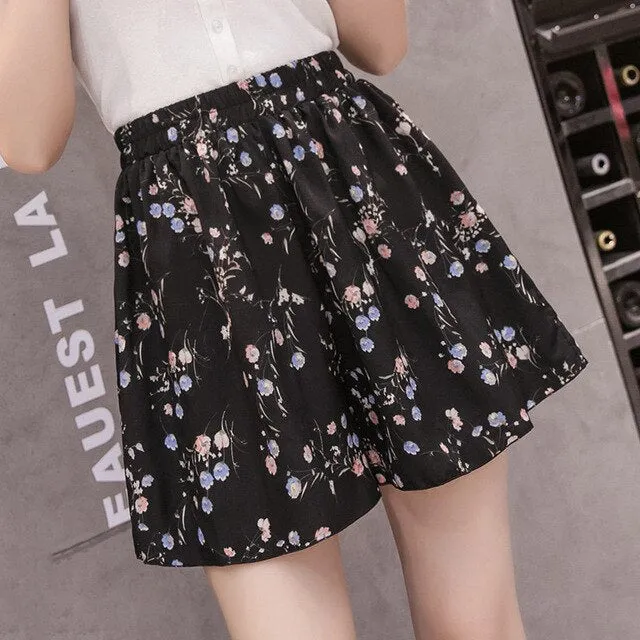 Floral Chiffon Shorts With Elastic Waist