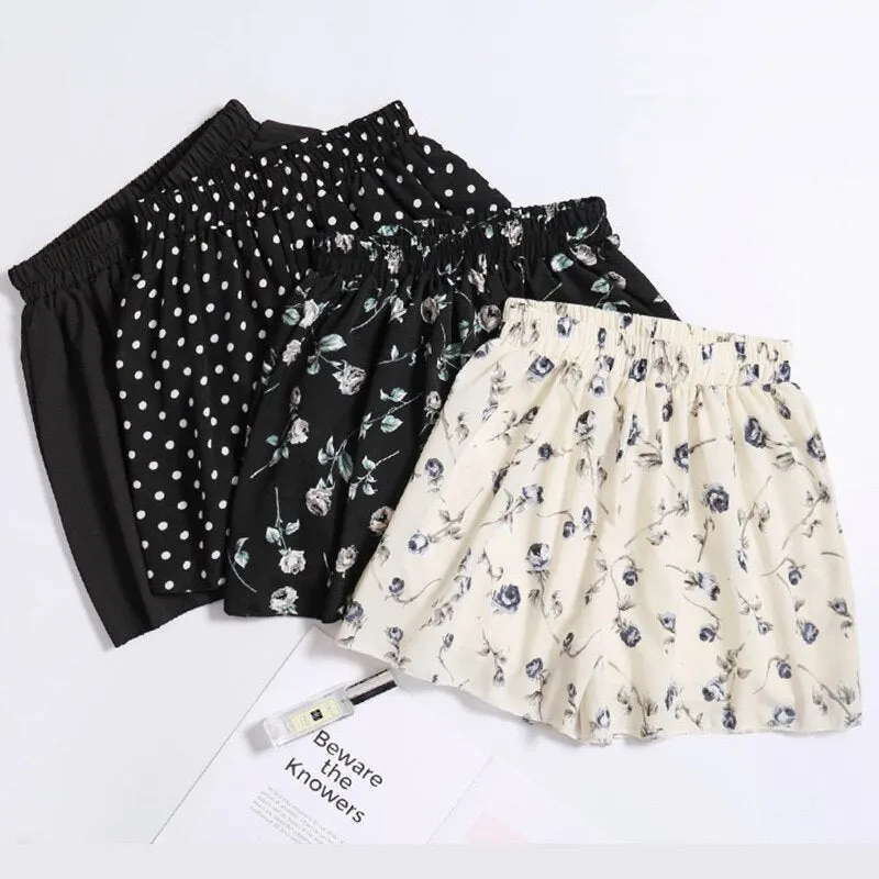 Floral Chiffon Shorts With Elastic Waist