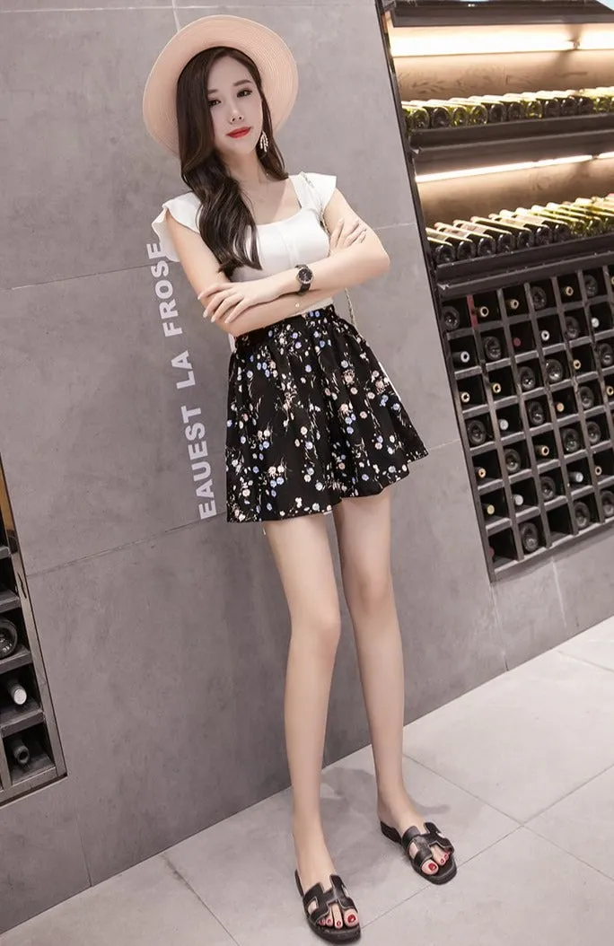 Floral Chiffon Shorts With Elastic Waist