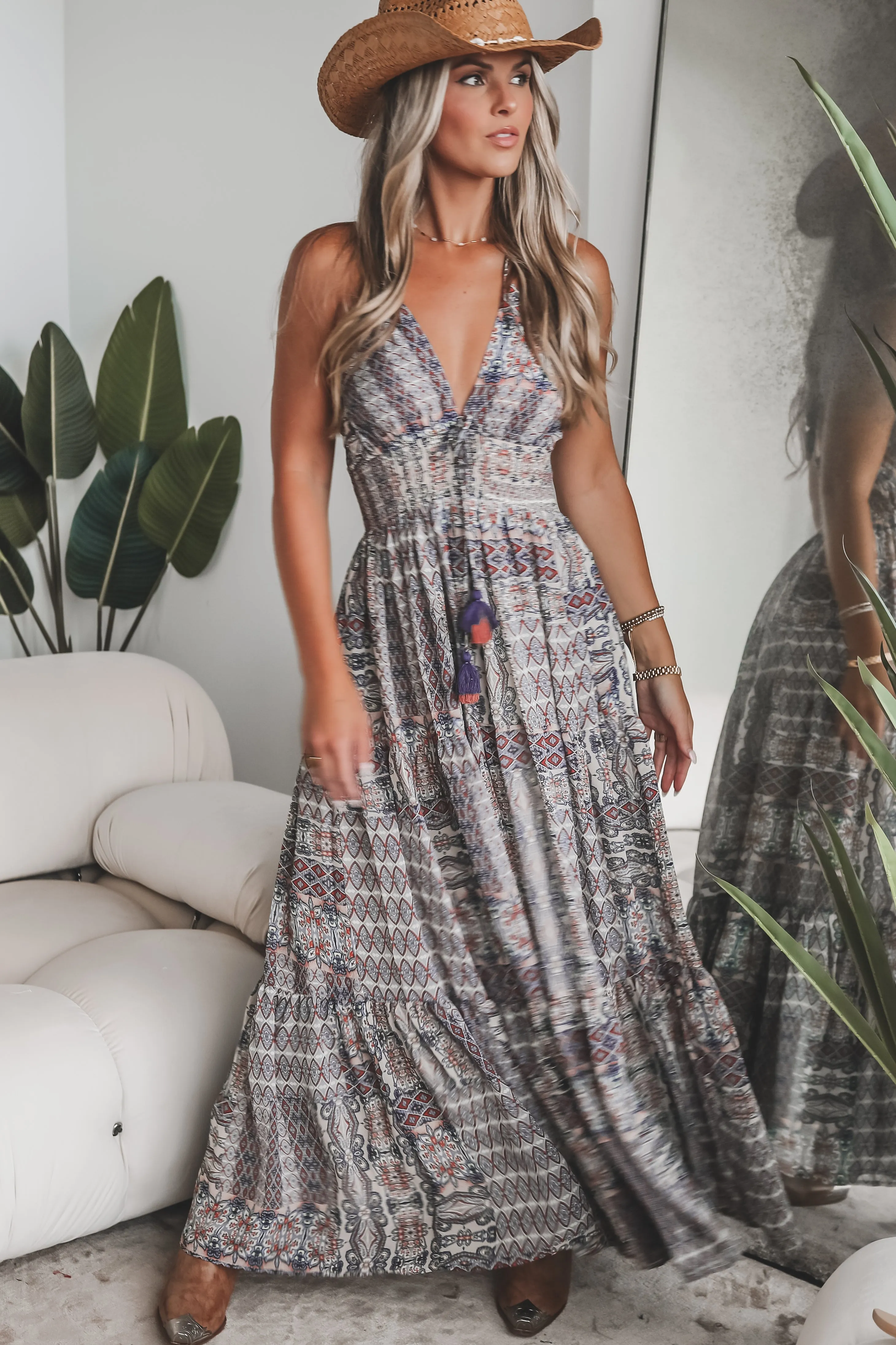 Free As The Wind Printed Boho Maxi Dress