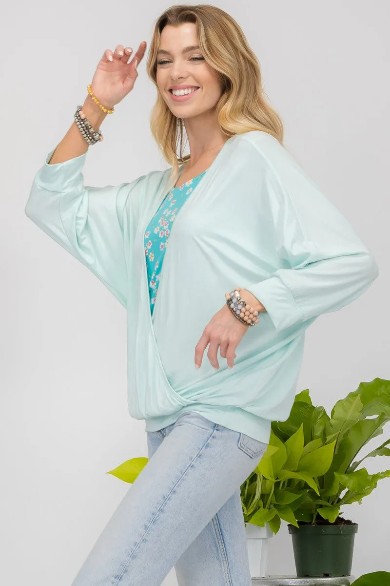 Full Size Floral Round Neck Top with Two Layer Detail