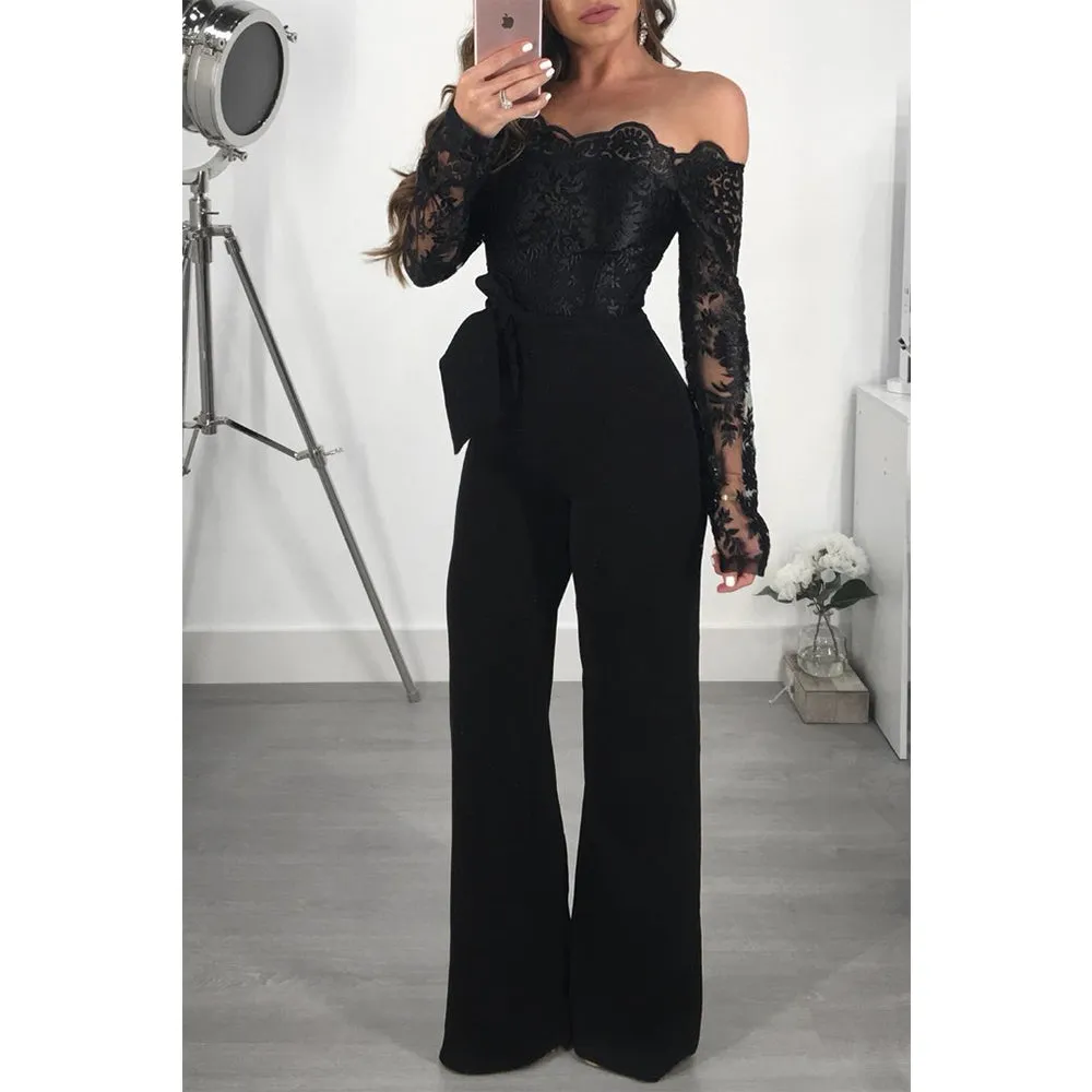 Funki Buys | Pants | Women's Elegant Lace Evening Jumpsuit