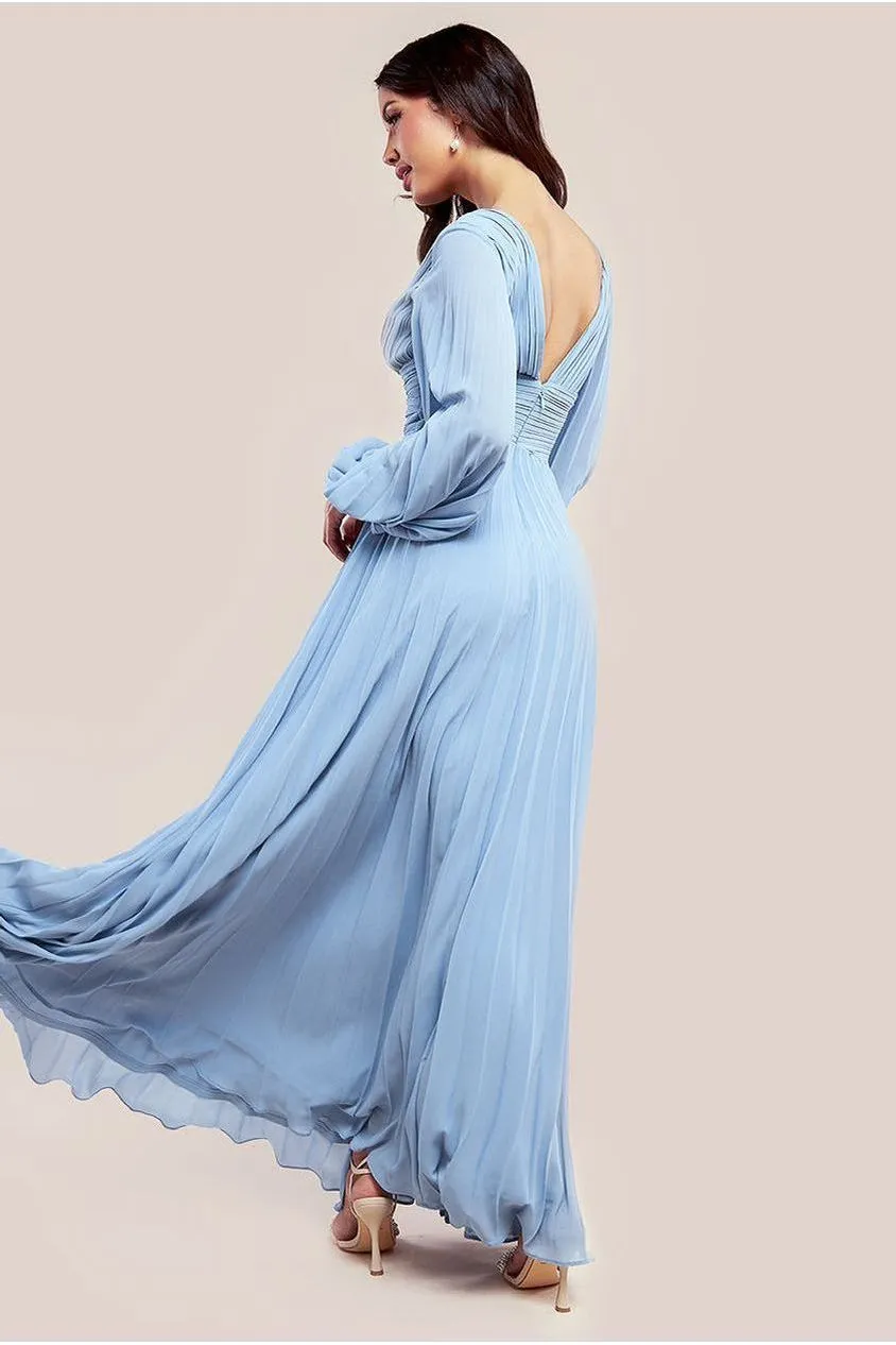 Goddiva Balloon Sleeve Chiffon Maxi Dress - Dusky Blue