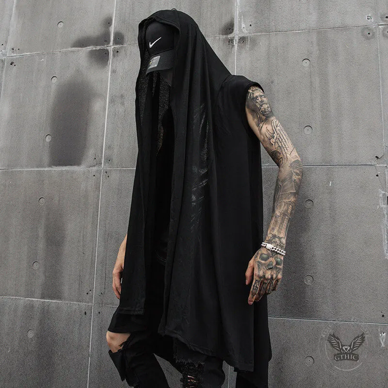 Gothic Black Sleeveless Hooded Cape Coat