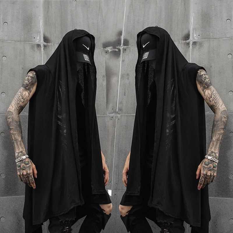 Gothic Black Sleeveless Hooded Cape Coat