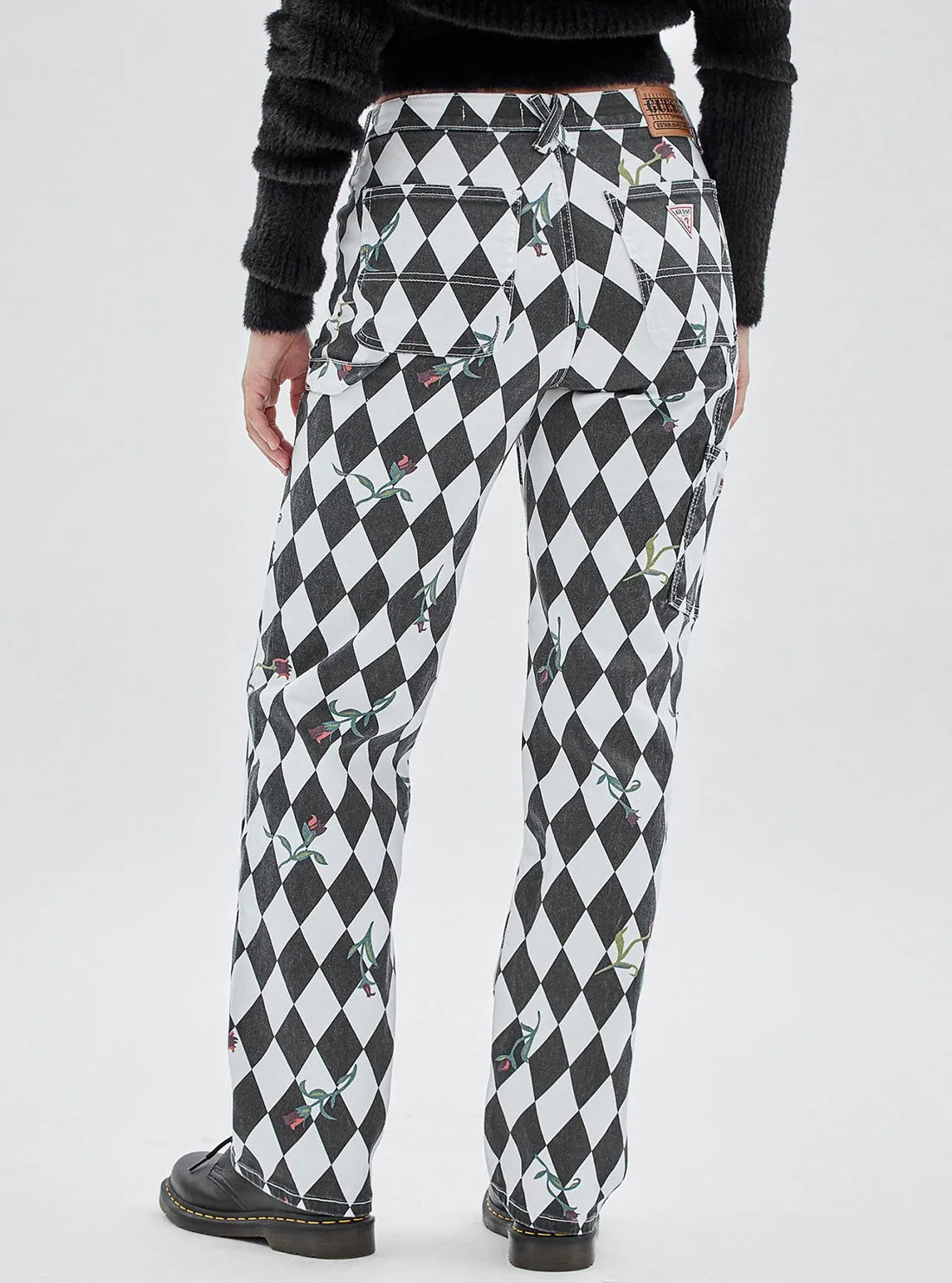 Guess Originals Black Multi Rose Diamond Carpenter Pants