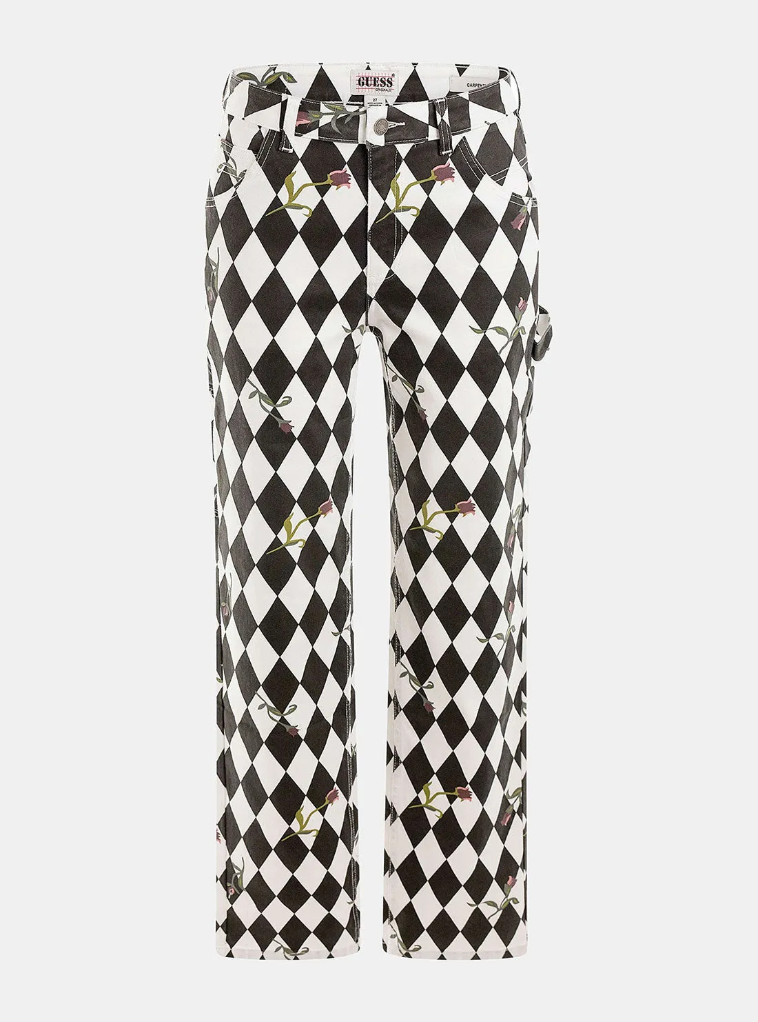 Guess Originals Black Multi Rose Diamond Carpenter Pants