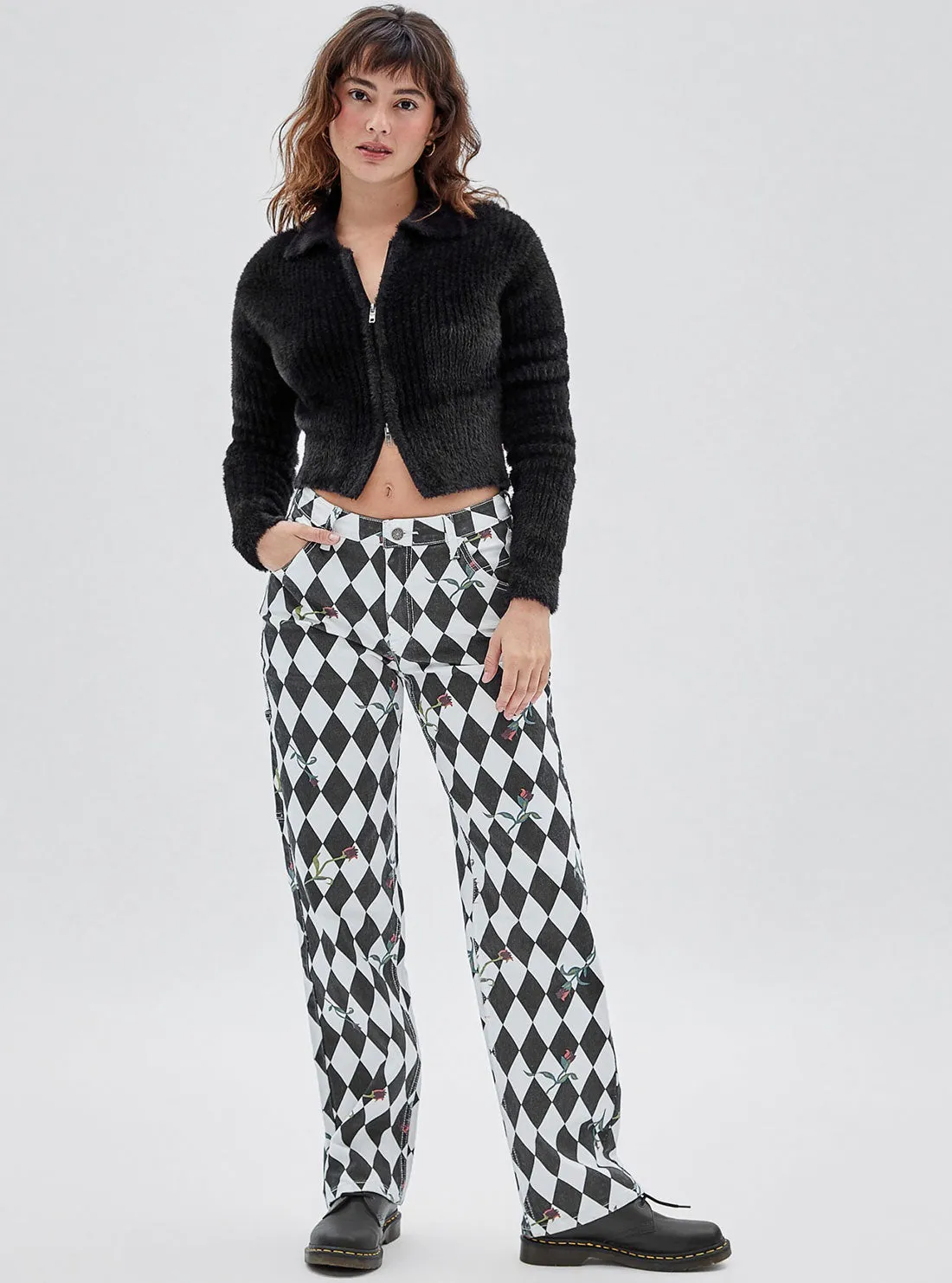 Guess Originals Black Multi Rose Diamond Carpenter Pants