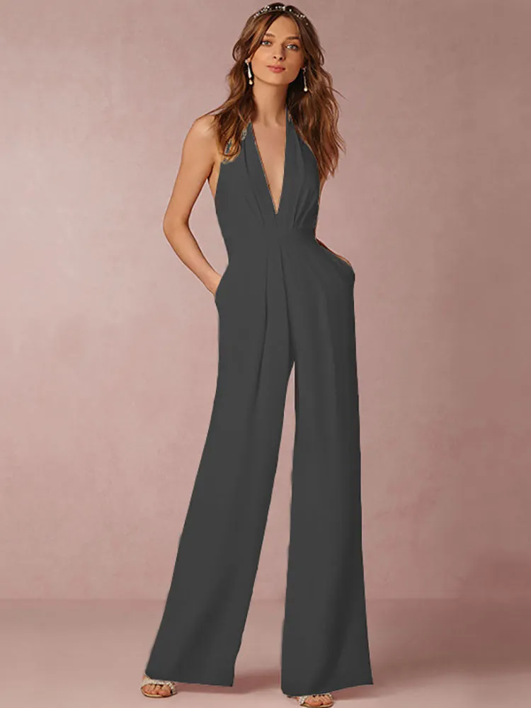 Halter High Waist Backless Rompers