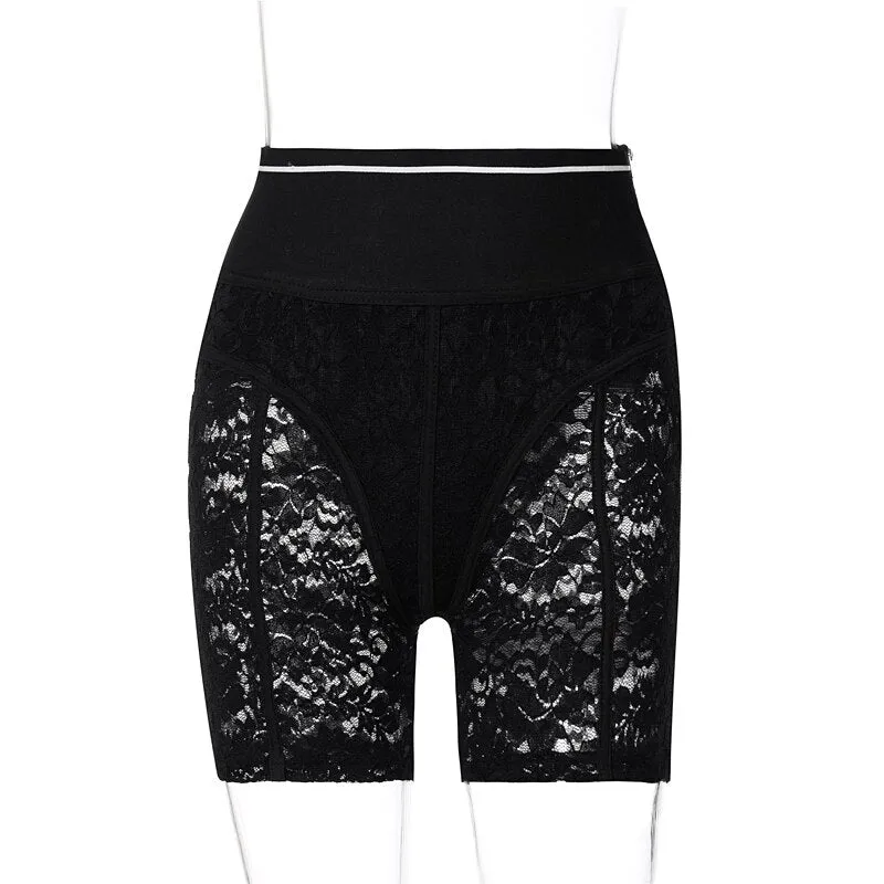 High Waist Lace See Through Zip Up Pants