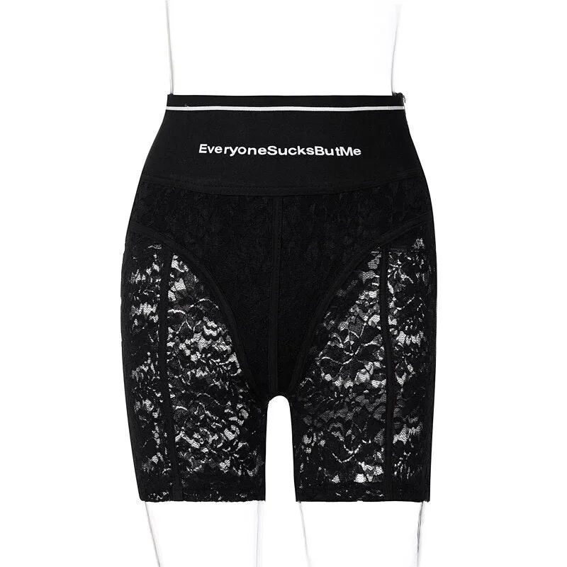 High Waist Lace See Through Zip Up Pants