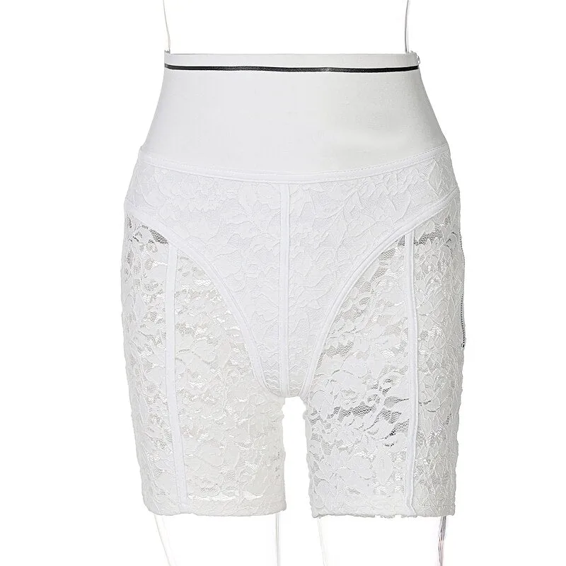 High Waist Lace See Through Zip Up Pants