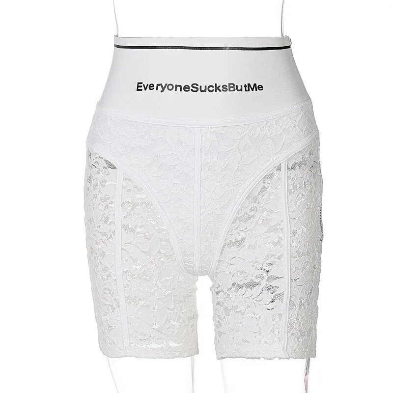 High Waist Lace See Through Zip Up Pants