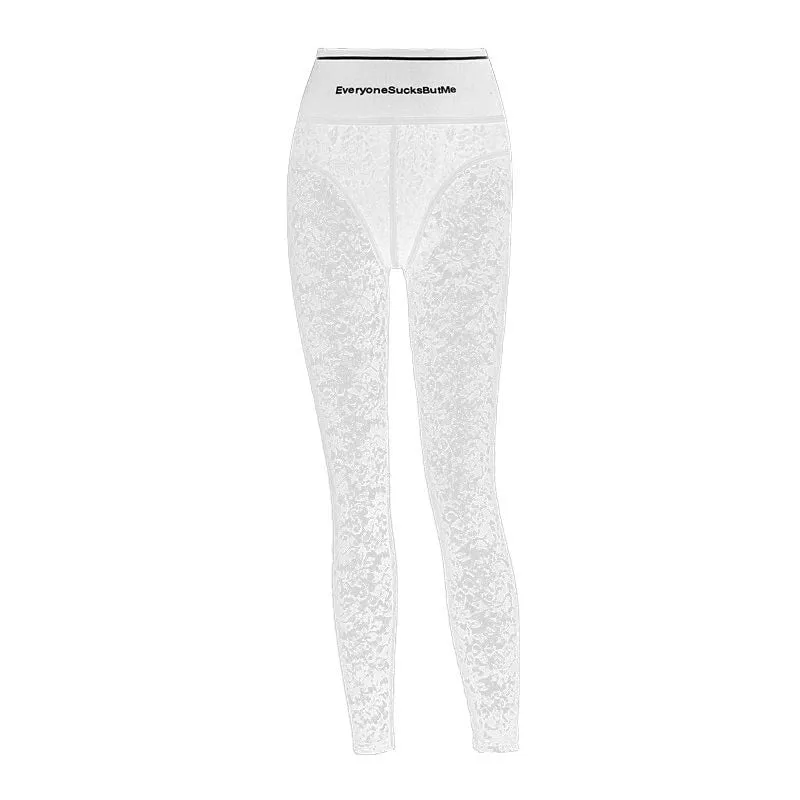 High Waist Lace See Through Zip Up Pants