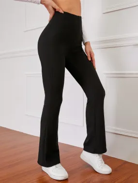 High Waist Ribbed Knit Flare Leg Pants