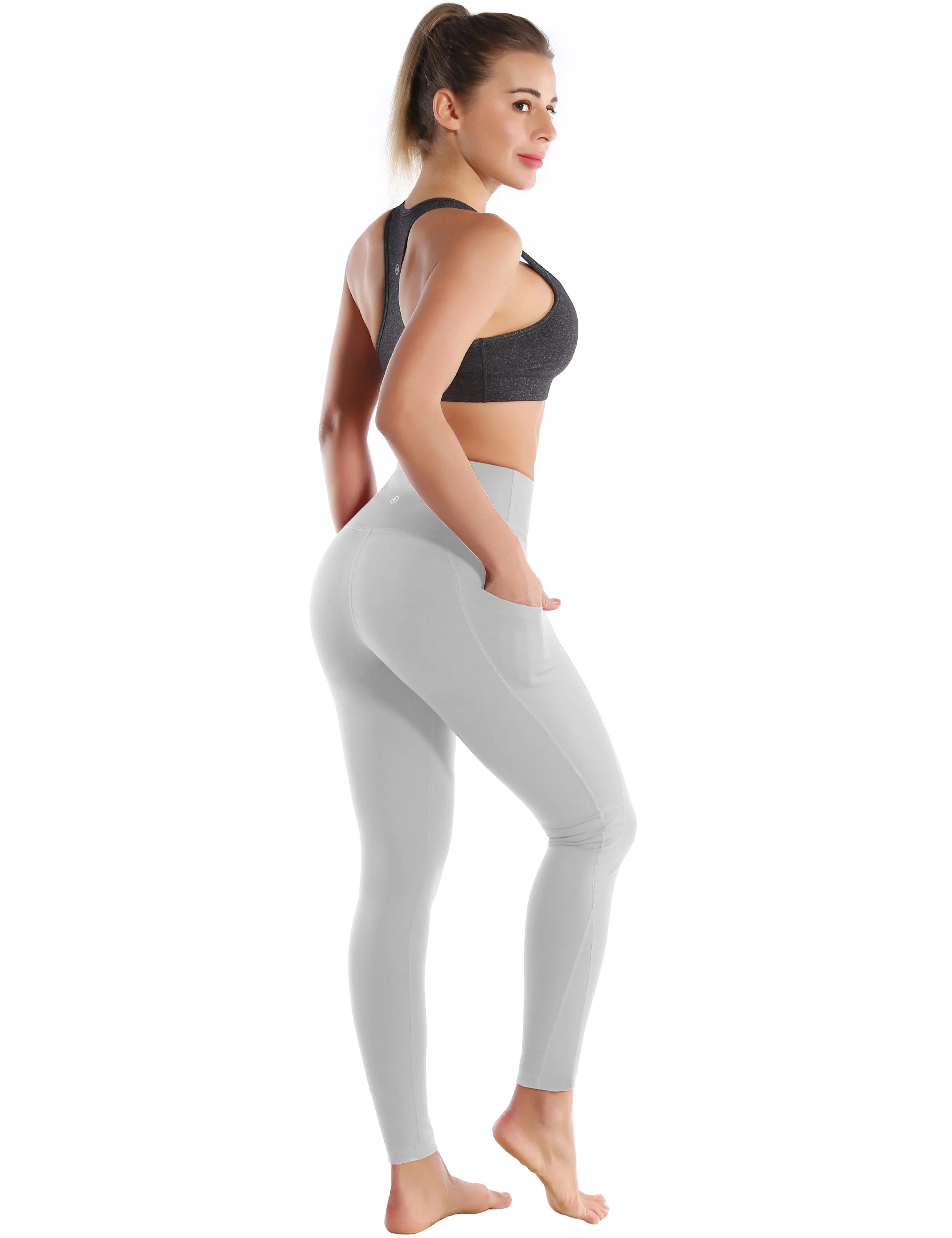 High Waist Side Pockets Yoga Pants lightgray ins