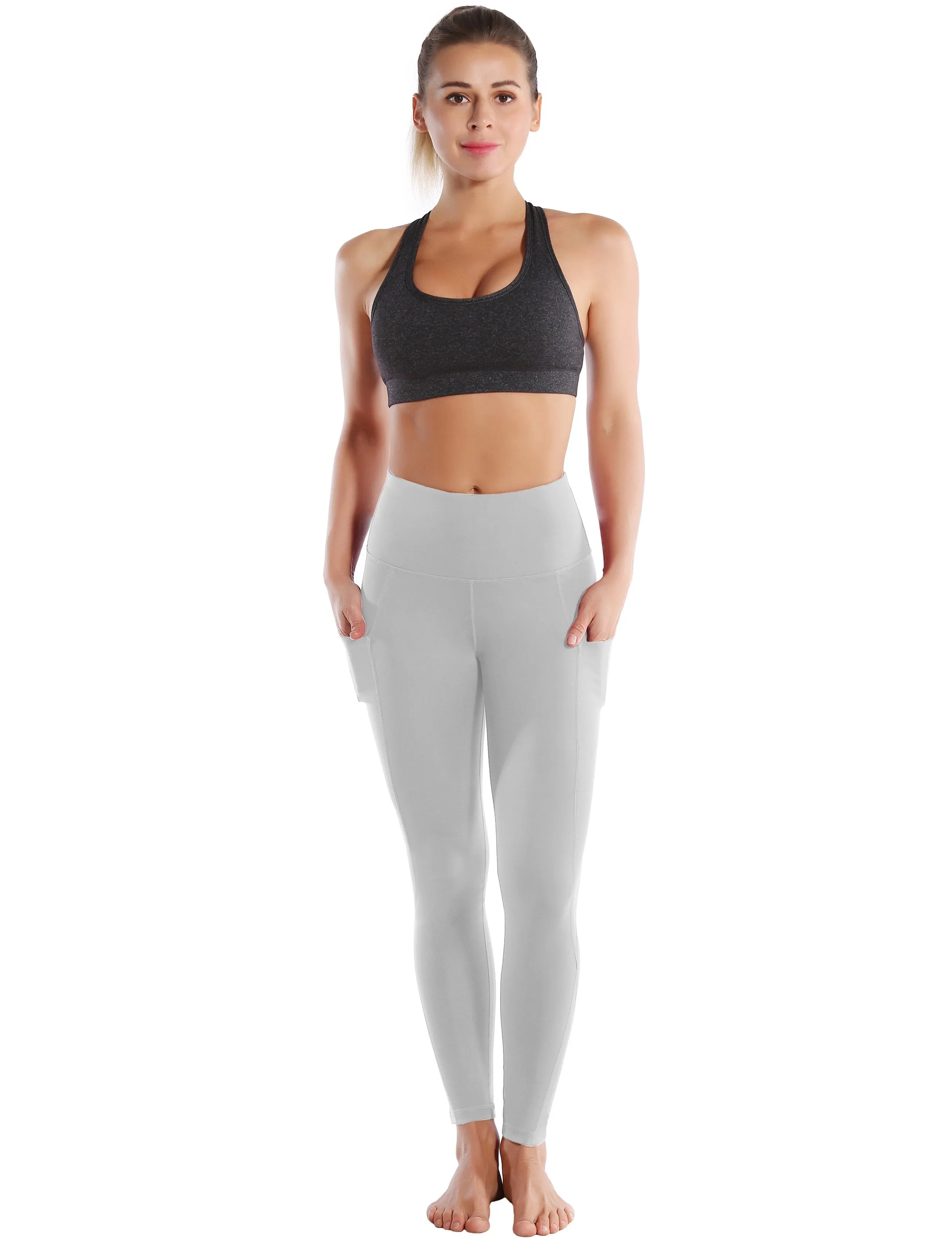 High Waist Side Pockets Yoga Pants lightgray ins