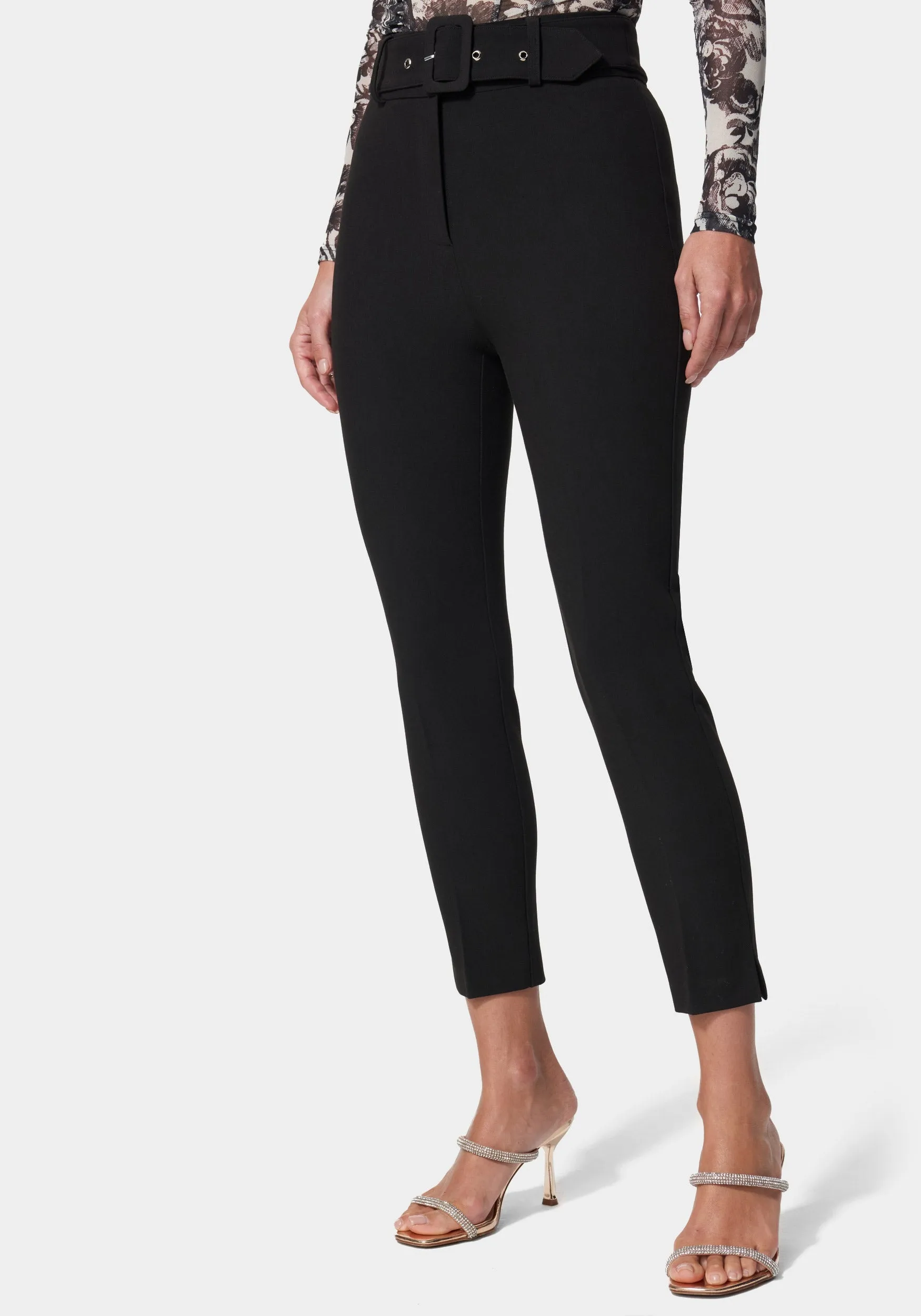 High Waist Slim Leg Belted Pant