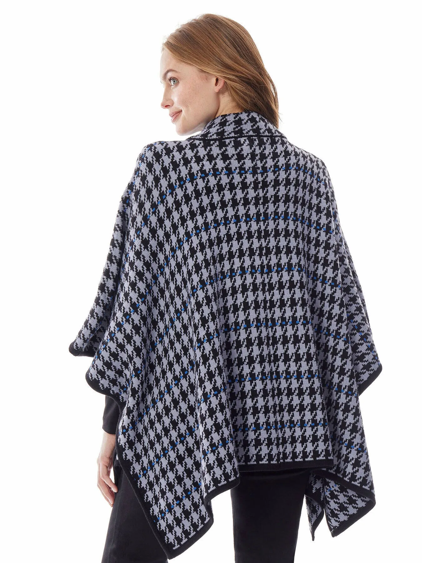 Houndstooth Button-Front Knit Cape