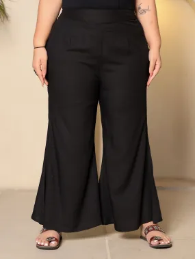 Jashvi Black Modal Rayon Women Partially Elasticated Plus Size Bell Bottom Pants With Single Side Pocket