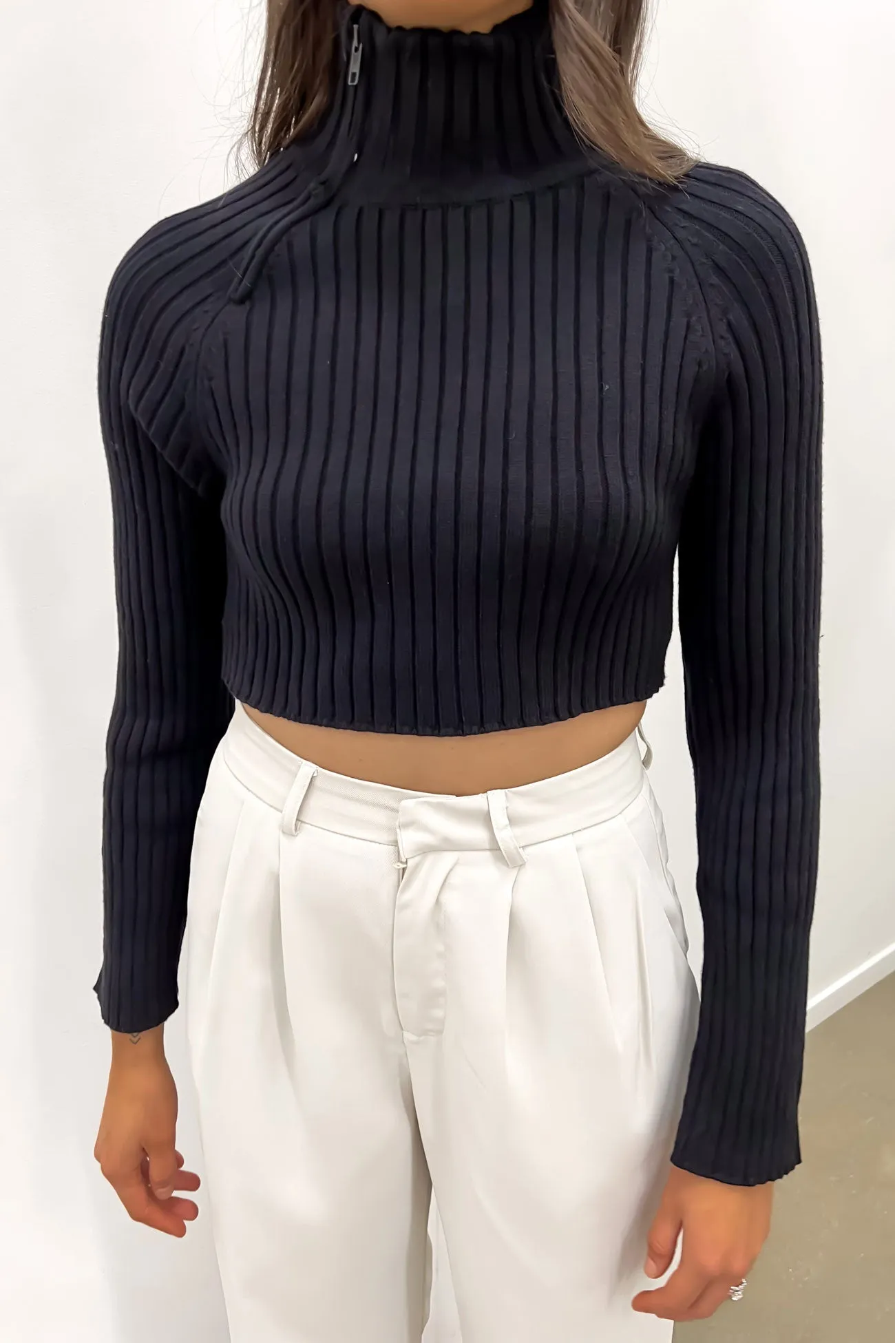 Kaela Crop Knit Jumper Black