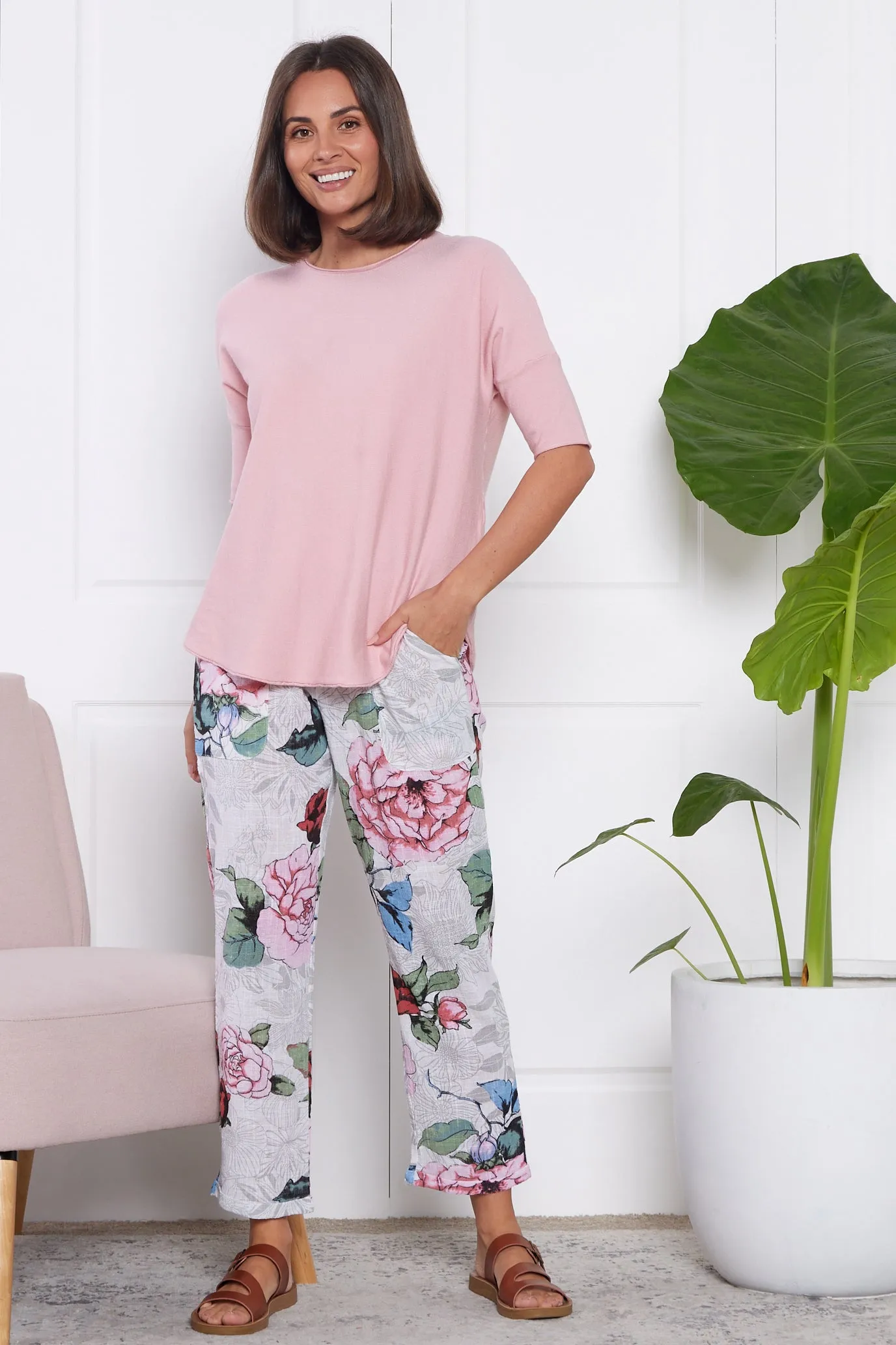 Kiana Linen Pants  - White Floral