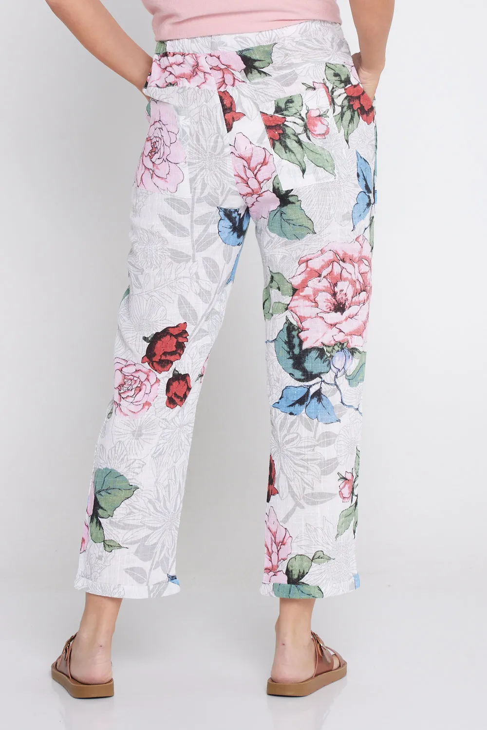 Kiana Linen Pants  - White Floral