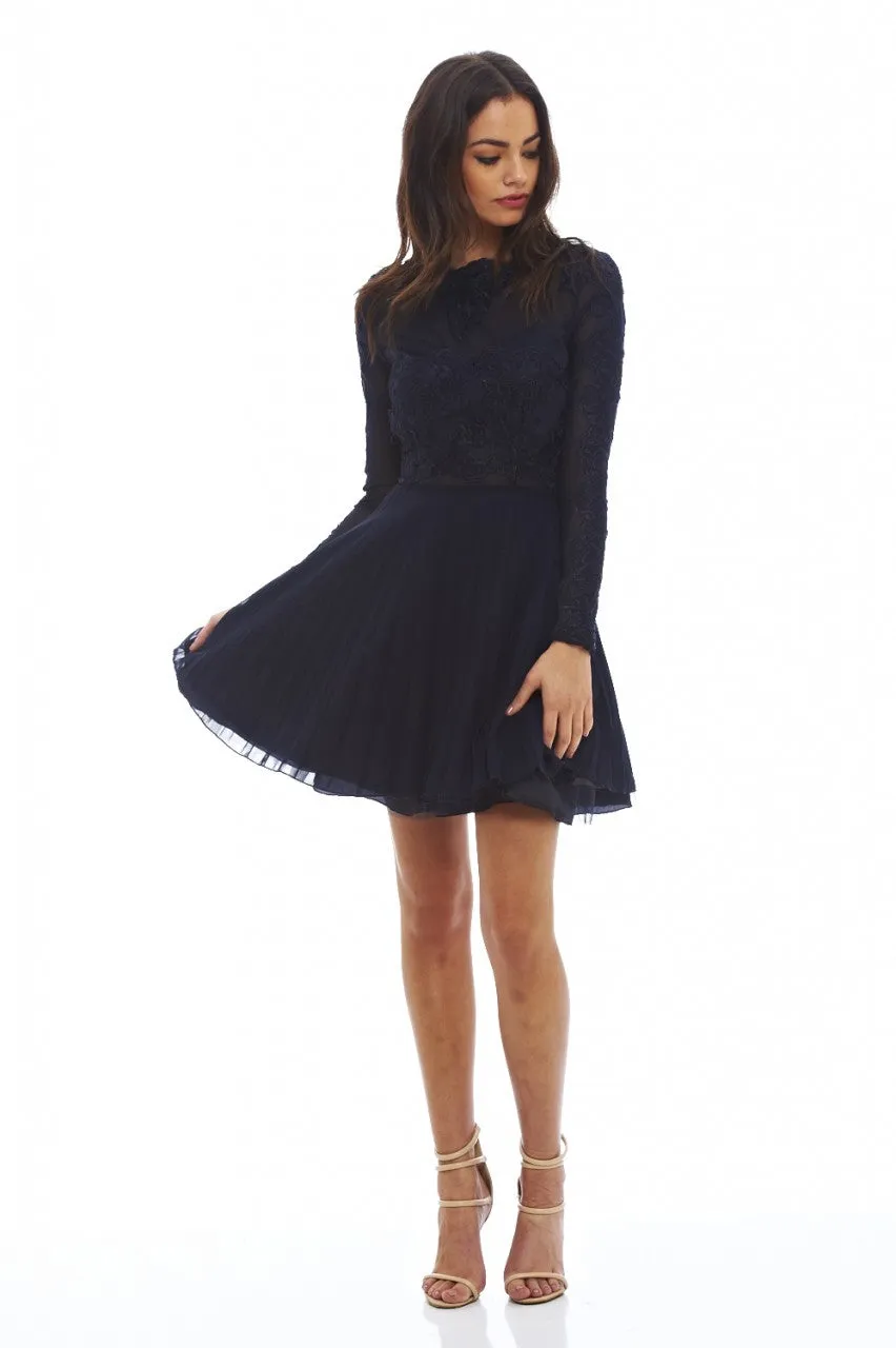 Lace Detail  Pleated  Skater Dress