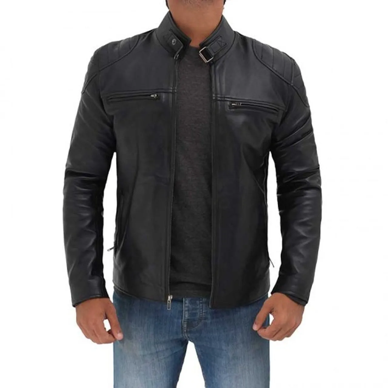 Leather Biker Jacket For Men in black