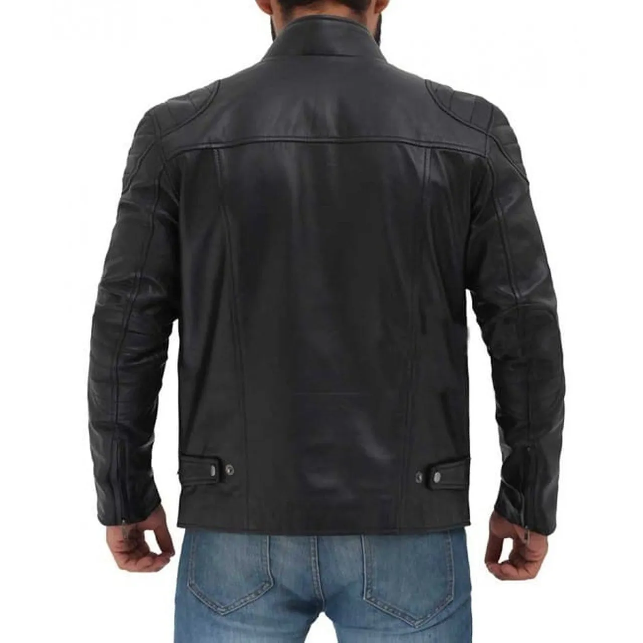 Leather Biker Jacket For Men in black