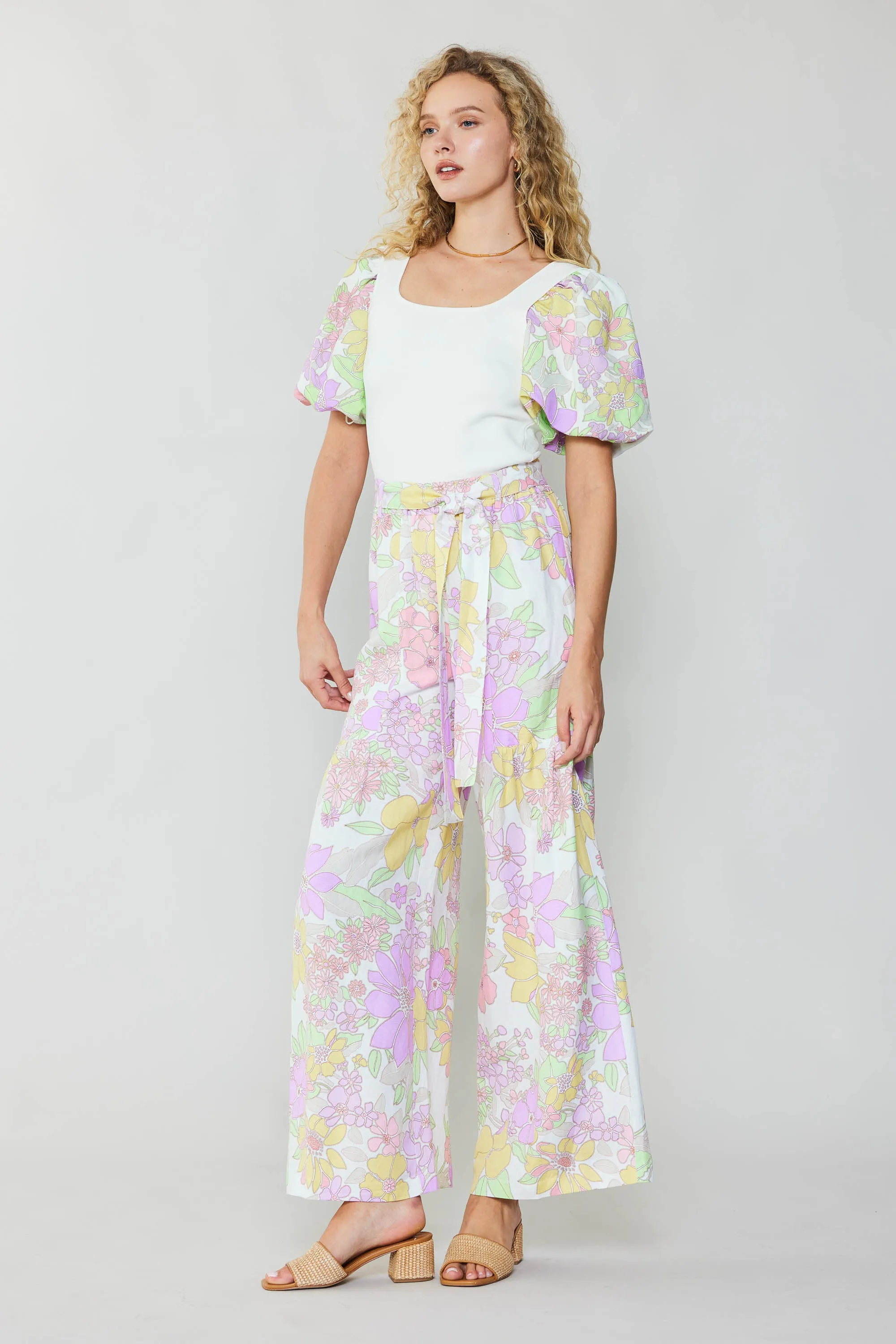 Linen Blend Floral Pants