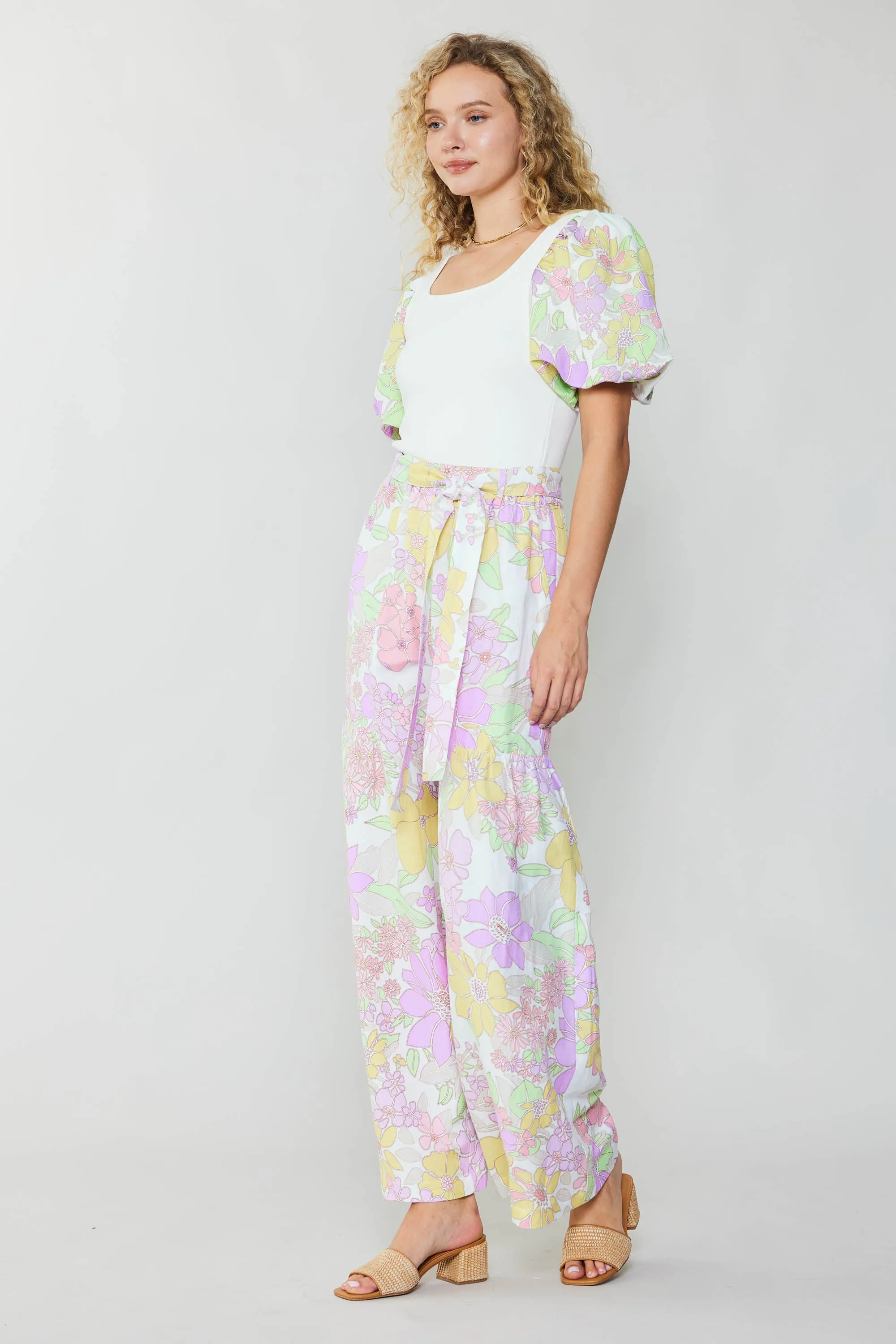 Linen Blend Floral Pants