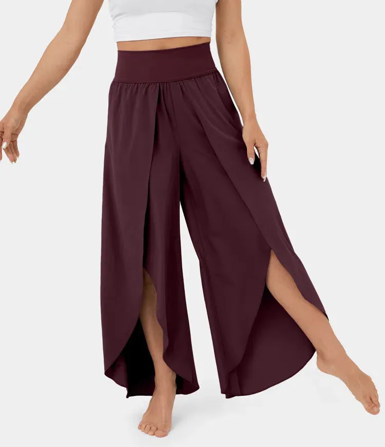 Loose Split Yoga Pants Summer Elastic High Waist Wide Leg Trousers Women's Fashion Versatile Clothing