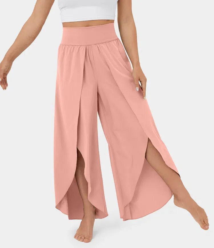 Loose Split Yoga Pants Summer Elastic High Waist Wide Leg Trousers Women's Fashion Versatile Clothing