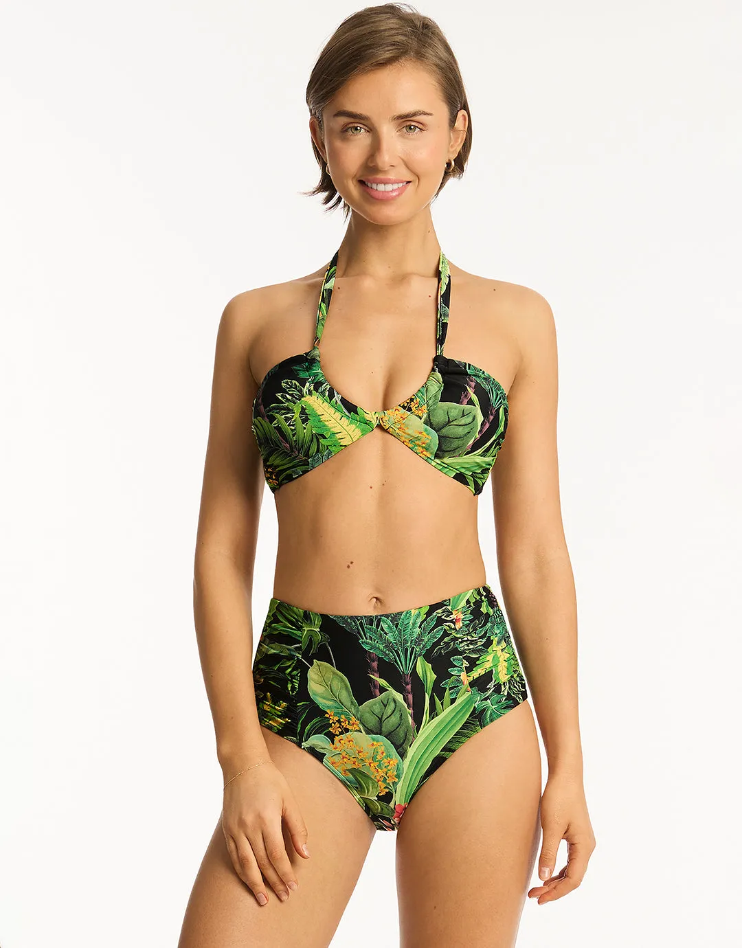 Lotus High Waist Gathered Side Bikini Pant - Black