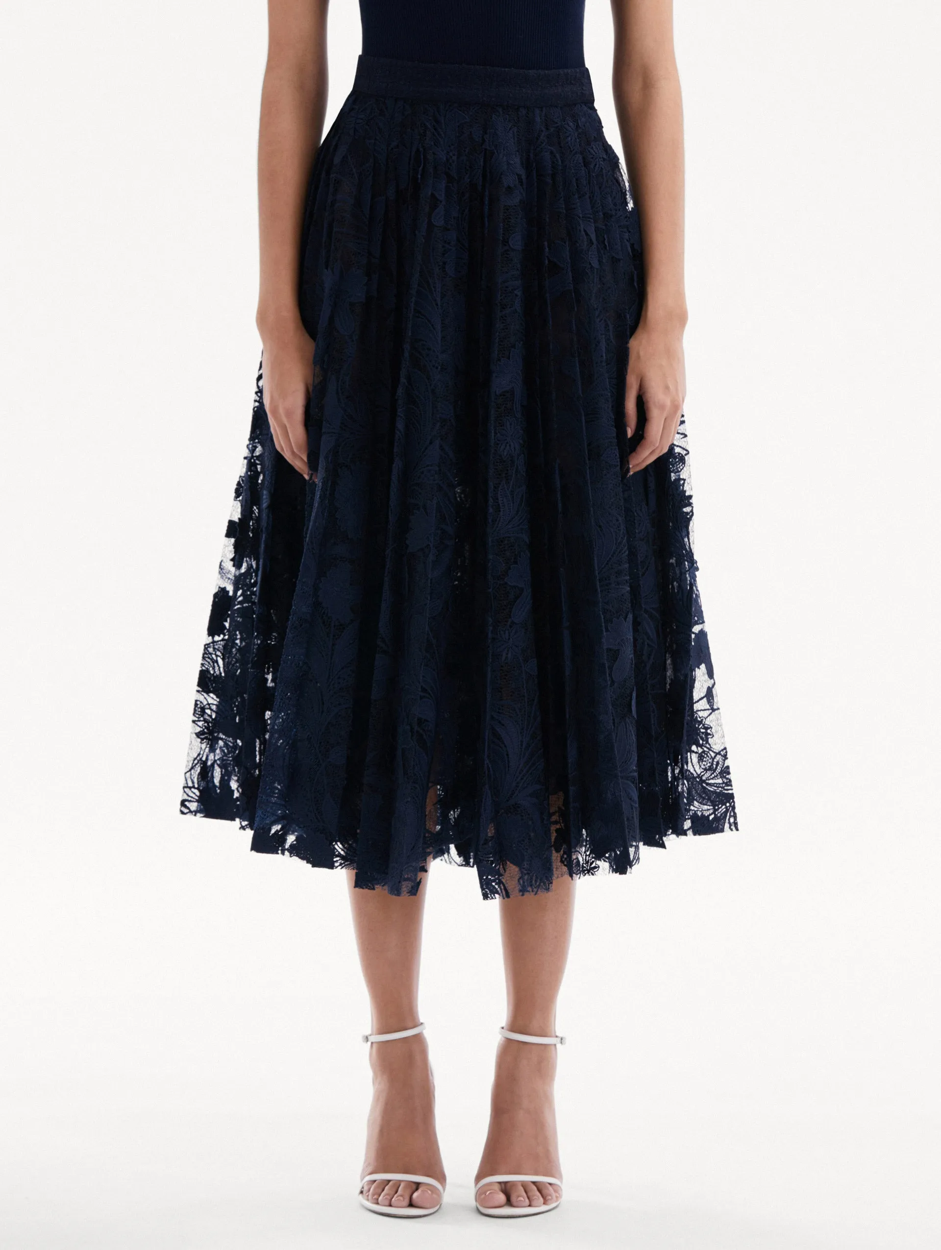 Marbled Carnation Guipure Pleated Skirt