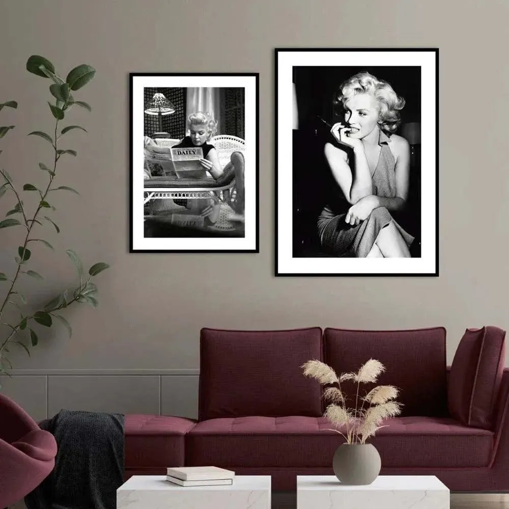 Marilyn Monroe Black and White Canvas Wall Art | Movie Star Portrait Photography | Living Room Decor