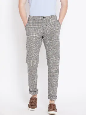 Men Grey Checked Casual Regular Fit Trousers