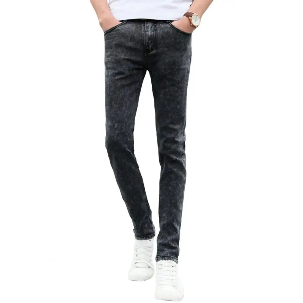 Men Jeans Stretchy Straight Leg Versatile Teenager Slim Fit Pencil Jeans   Pencil Jeans  Streetwear