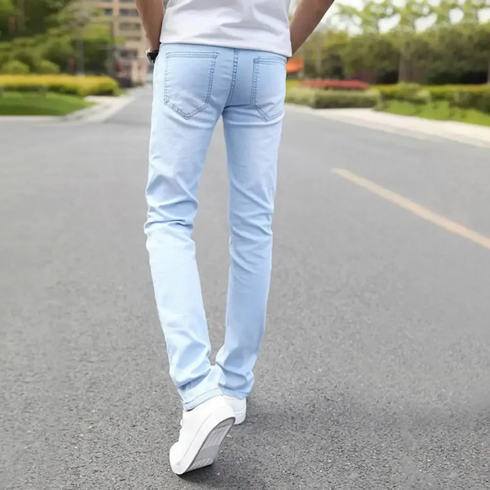 Men Jeans Stretchy Straight Leg Versatile Teenager Slim Fit Pencil Jeans   Pencil Jeans  Streetwear