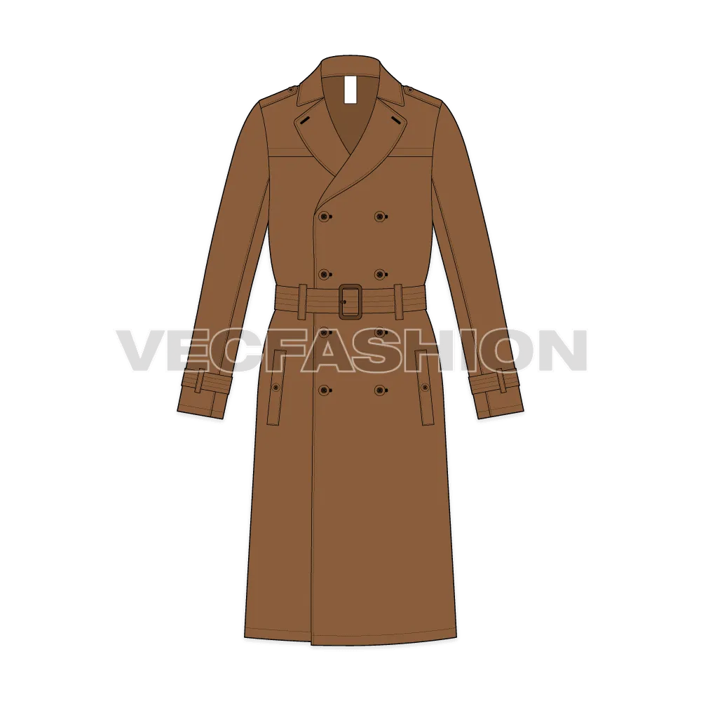 Mens Classic Trench Coat Vector Sketch