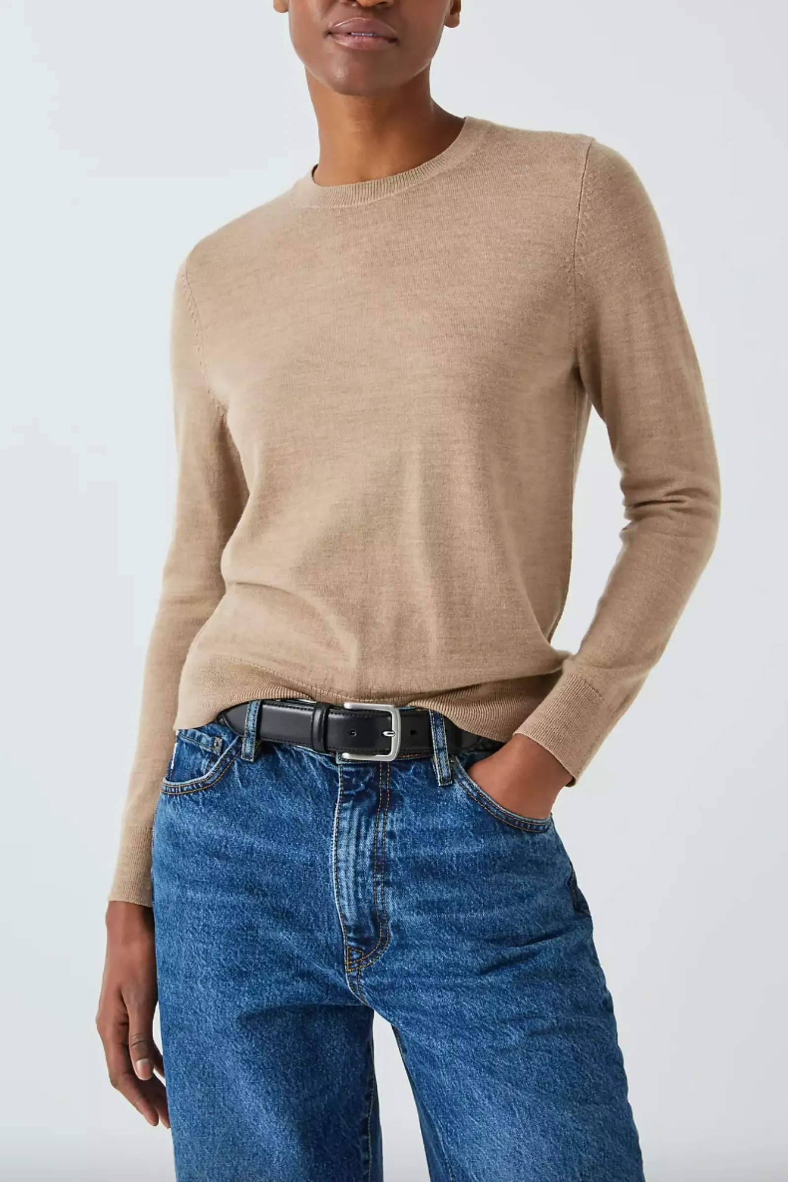 Merino Wool Pale Camel Crew Neck Jumper