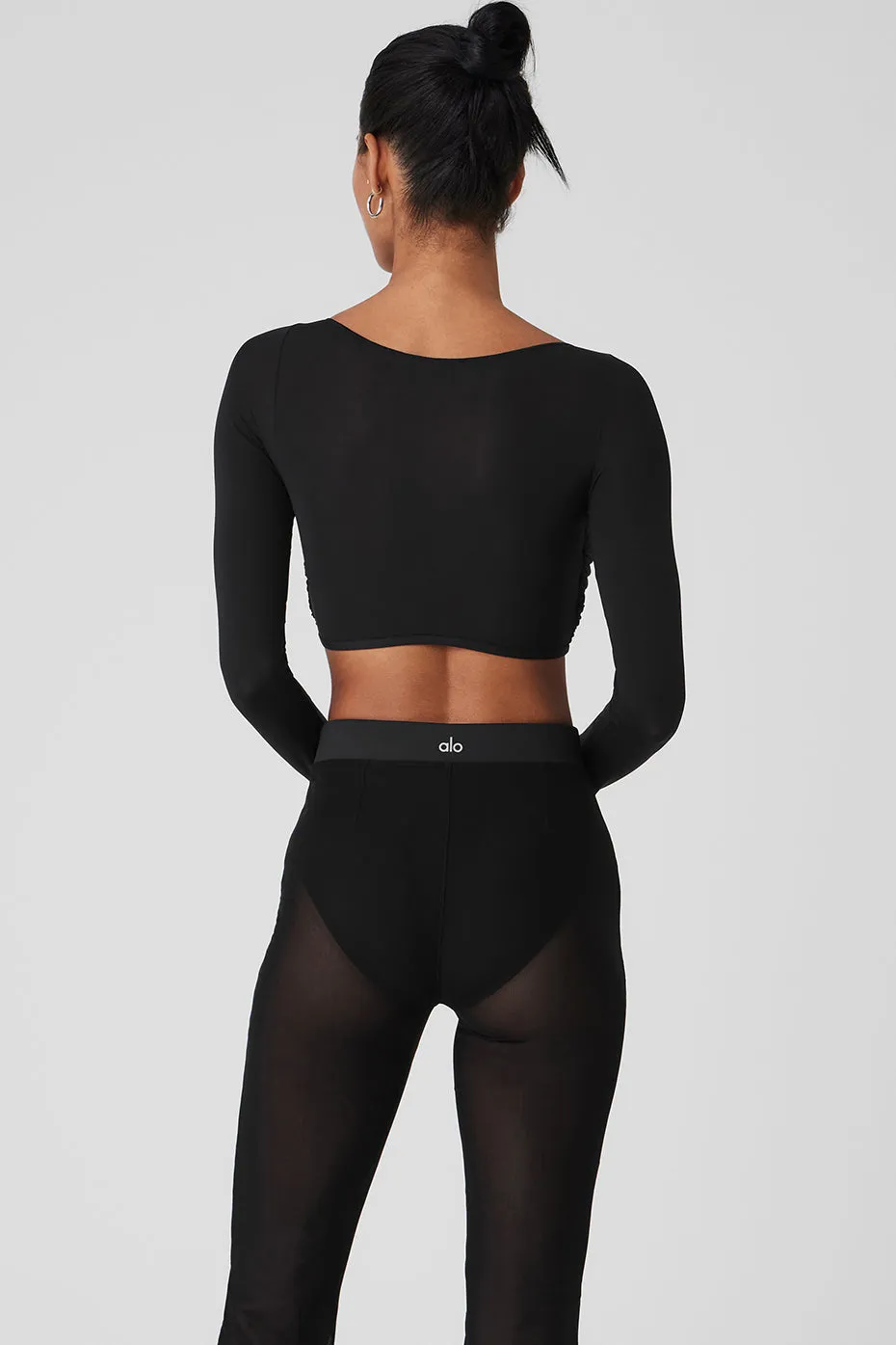 Mesh Sheer Illusion Cropped Long Sleeve - Black