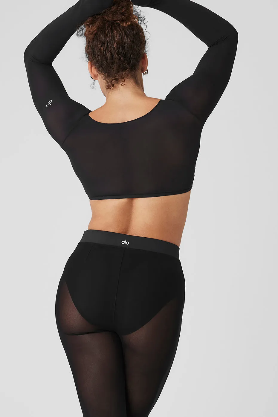 Mesh Sheer Illusion Cropped Long Sleeve - Black